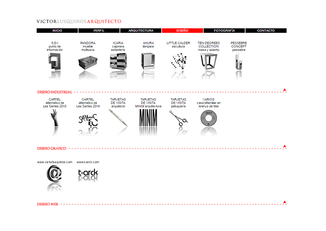 diseño web Víctor Lusquiños Arquitecto: menu diseño